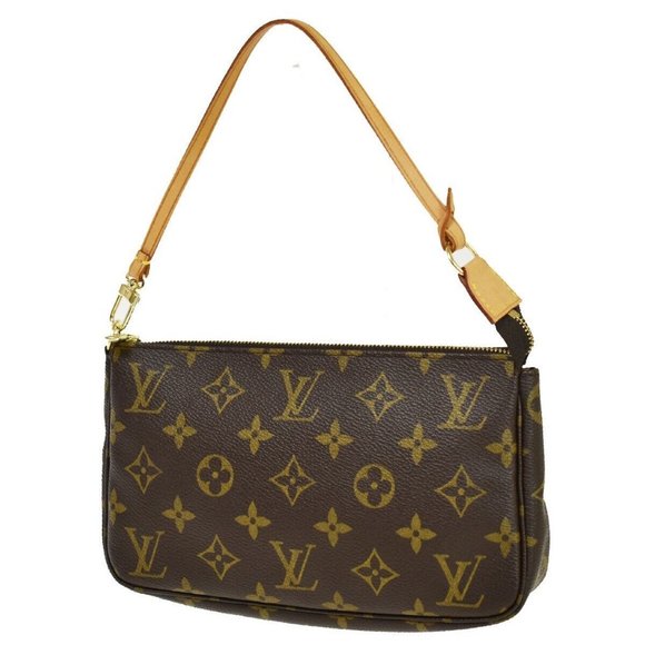 Authenticity Guarantee LOUIS VUITTON Pochette Accessoires Hand Bag Monogram Leat - Picture 1 of 14